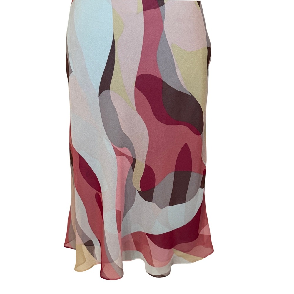 BCBGMaxAzria 100% Silk Halter Abstract Swirl Midi Dress Size 10 Y2K Backless - Picture 12 of 14